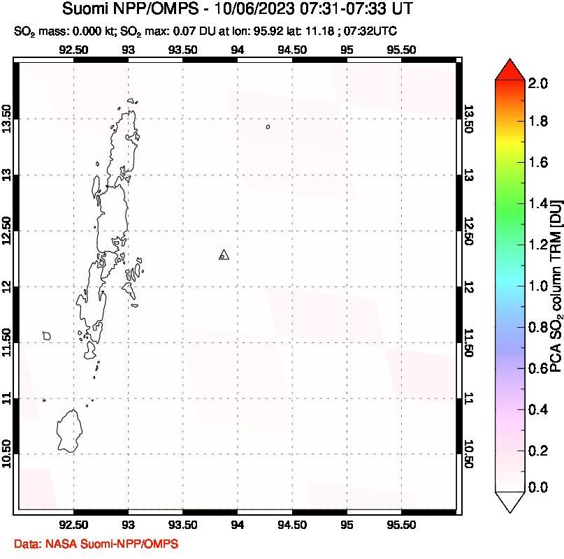 A sulfur dioxide image over Andaman Islands, Indian Ocean on Oct 06, 2023.