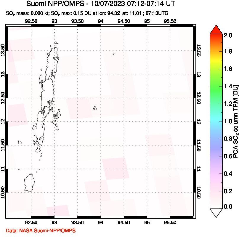 A sulfur dioxide image over Andaman Islands, Indian Ocean on Oct 07, 2023.