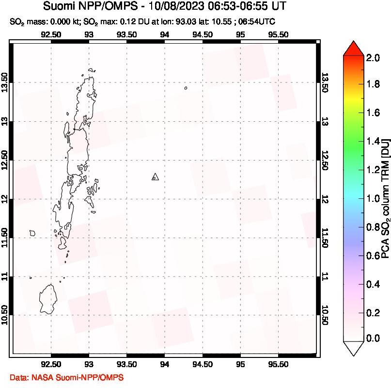 A sulfur dioxide image over Andaman Islands, Indian Ocean on Oct 08, 2023.