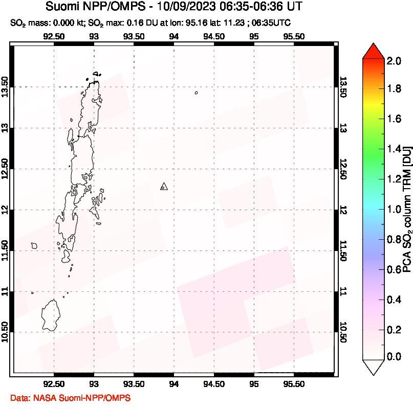 A sulfur dioxide image over Andaman Islands, Indian Ocean on Oct 09, 2023.