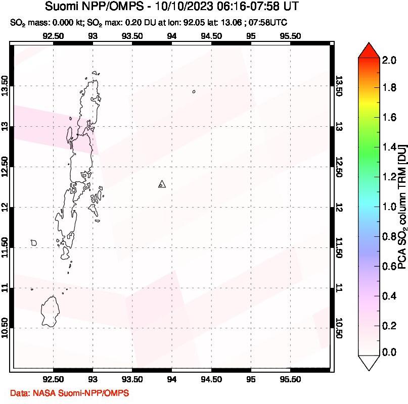 A sulfur dioxide image over Andaman Islands, Indian Ocean on Oct 10, 2023.