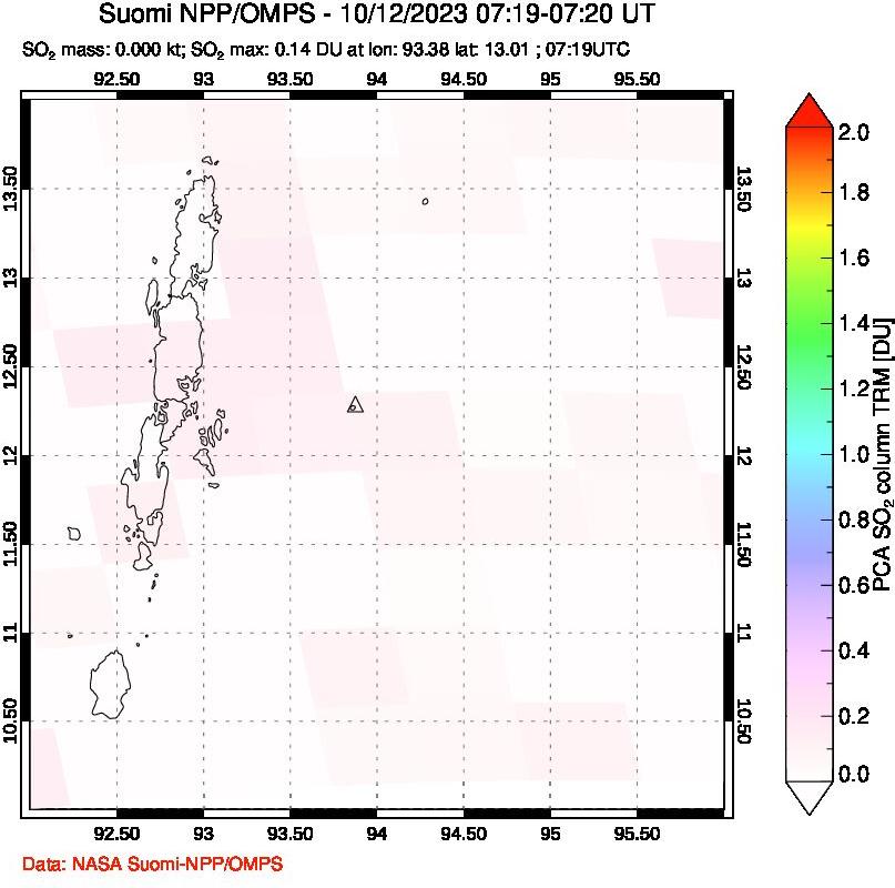 A sulfur dioxide image over Andaman Islands, Indian Ocean on Oct 12, 2023.