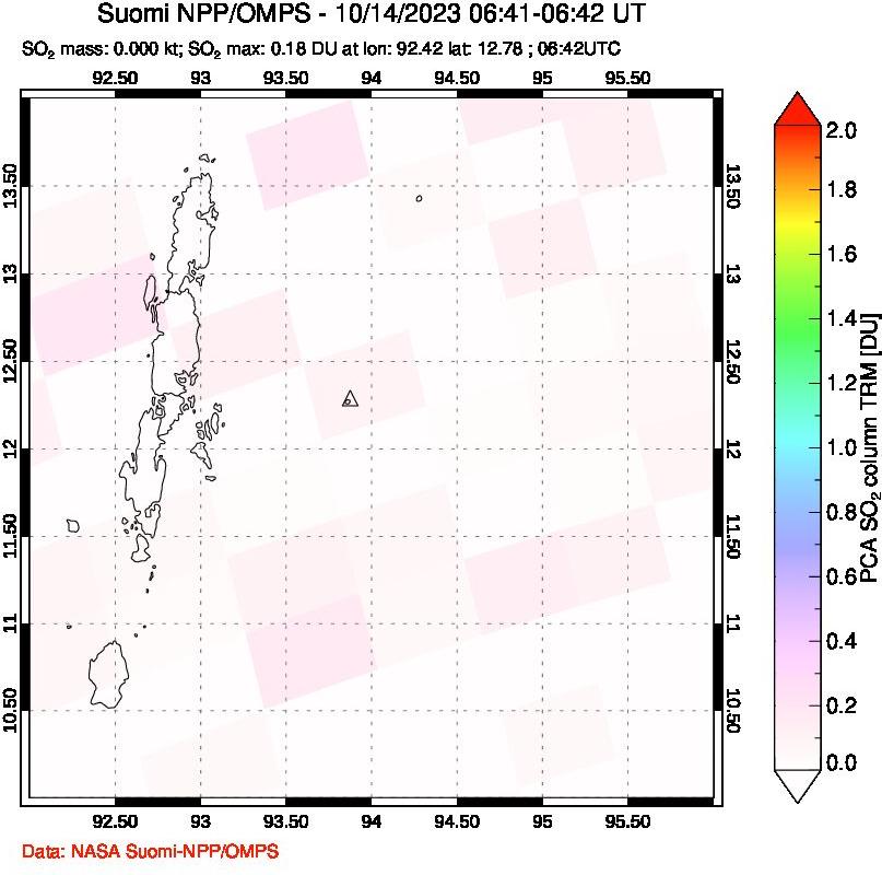 A sulfur dioxide image over Andaman Islands, Indian Ocean on Oct 14, 2023.