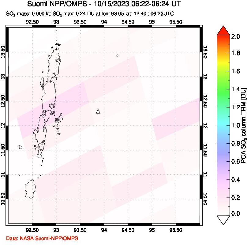 A sulfur dioxide image over Andaman Islands, Indian Ocean on Oct 15, 2023.