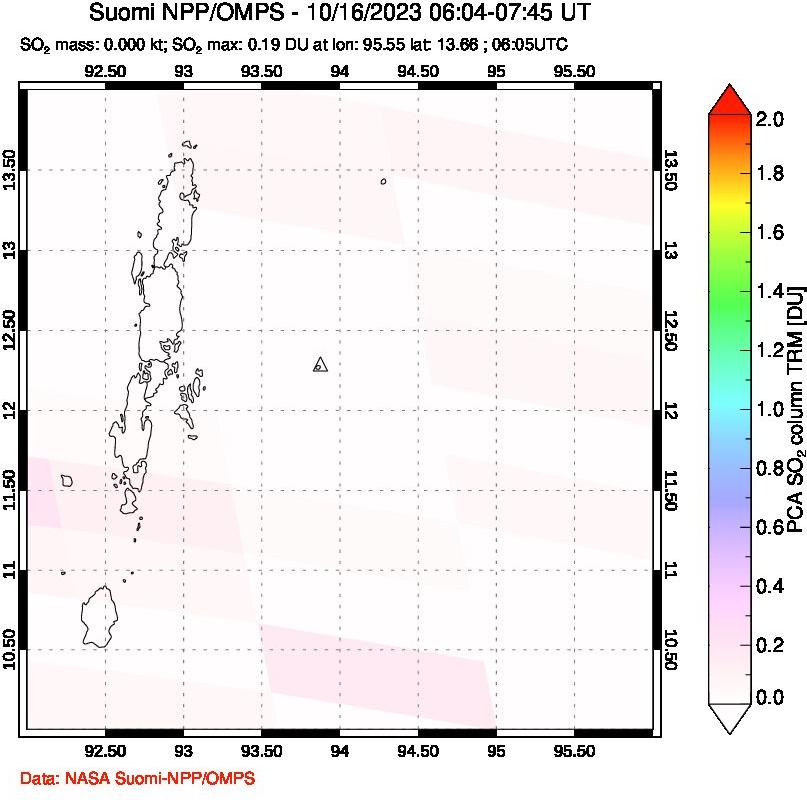 A sulfur dioxide image over Andaman Islands, Indian Ocean on Oct 16, 2023.