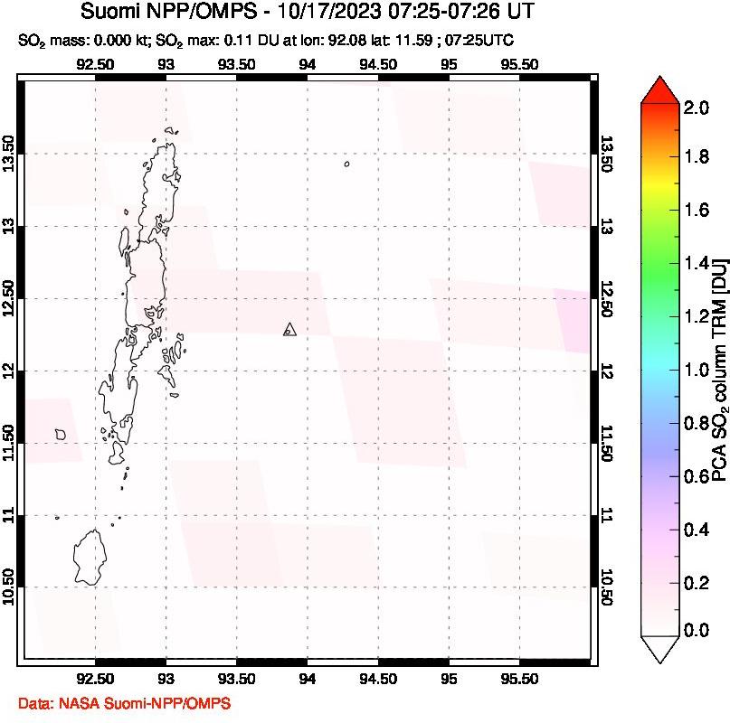 A sulfur dioxide image over Andaman Islands, Indian Ocean on Oct 17, 2023.