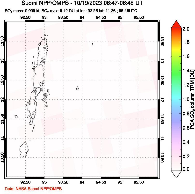 A sulfur dioxide image over Andaman Islands, Indian Ocean on Oct 19, 2023.