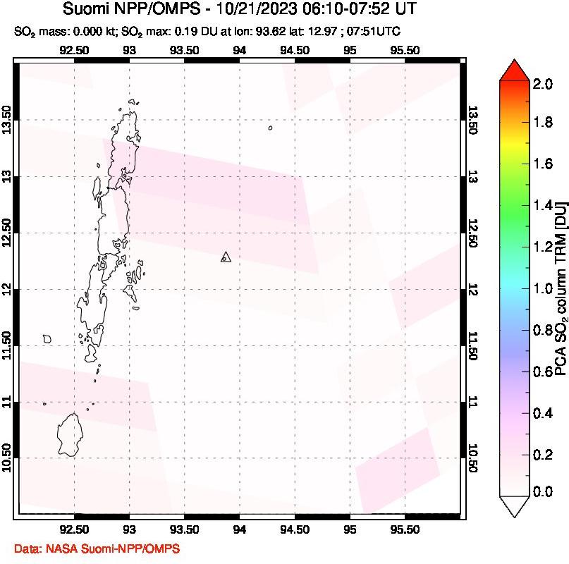 A sulfur dioxide image over Andaman Islands, Indian Ocean on Oct 21, 2023.