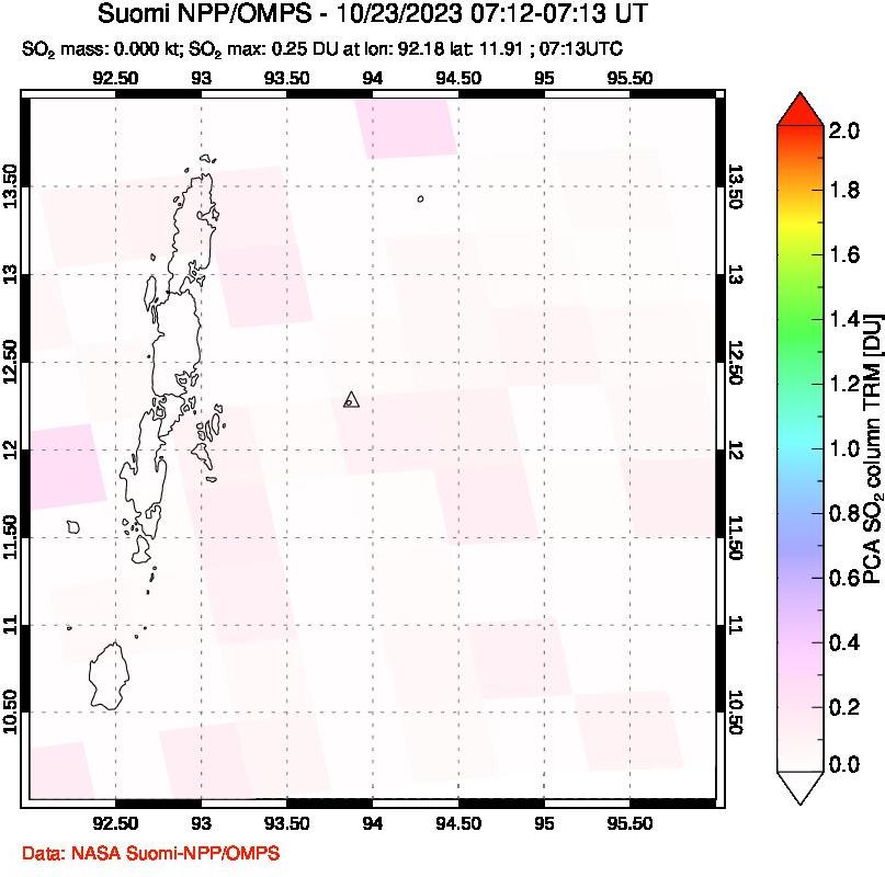 A sulfur dioxide image over Andaman Islands, Indian Ocean on Oct 23, 2023.