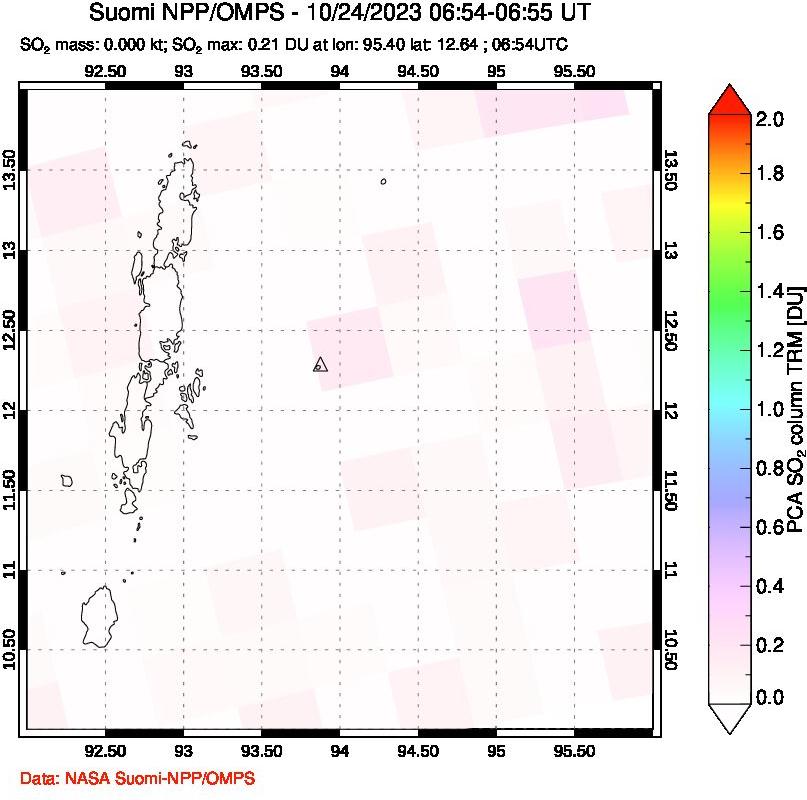 A sulfur dioxide image over Andaman Islands, Indian Ocean on Oct 24, 2023.