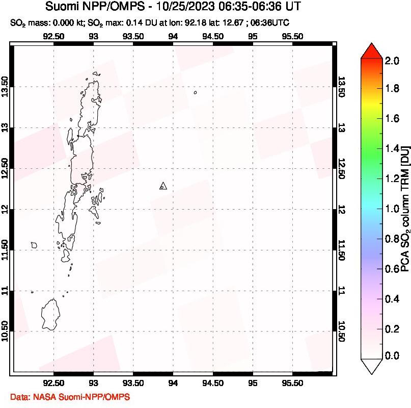 A sulfur dioxide image over Andaman Islands, Indian Ocean on Oct 25, 2023.