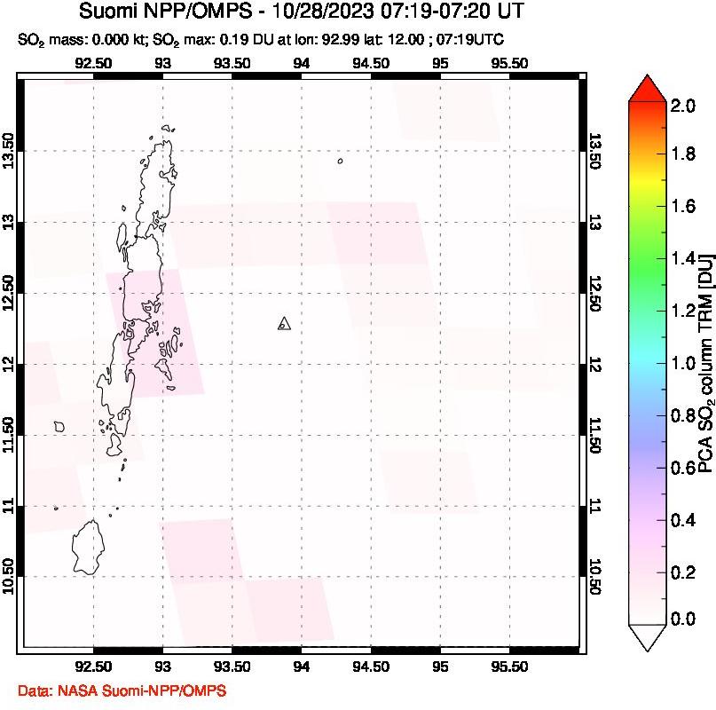 A sulfur dioxide image over Andaman Islands, Indian Ocean on Oct 28, 2023.