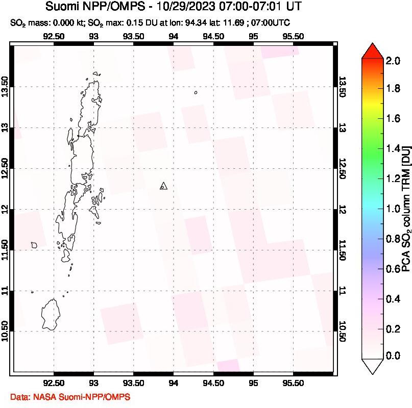 A sulfur dioxide image over Andaman Islands, Indian Ocean on Oct 29, 2023.