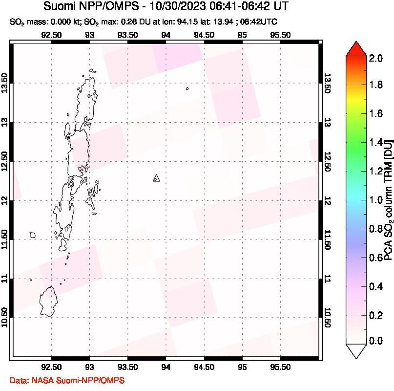 A sulfur dioxide image over Andaman Islands, Indian Ocean on Oct 30, 2023.