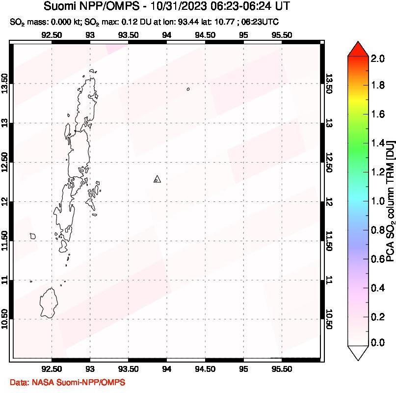 A sulfur dioxide image over Andaman Islands, Indian Ocean on Oct 31, 2023.