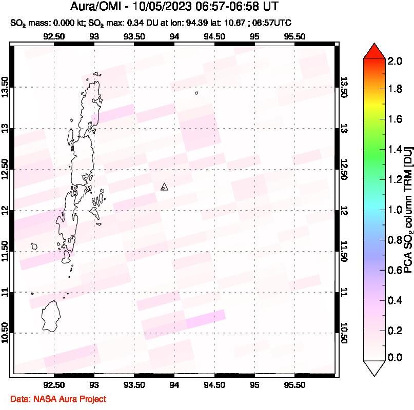 A sulfur dioxide image over Andaman Islands, Indian Ocean on Oct 05, 2023.
