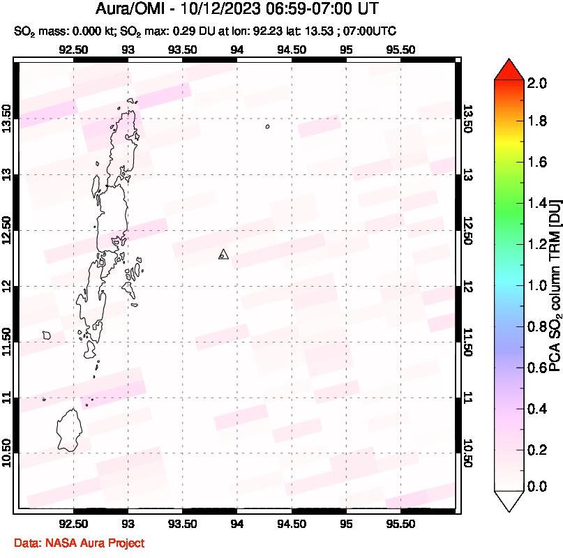 A sulfur dioxide image over Andaman Islands, Indian Ocean on Oct 12, 2023.