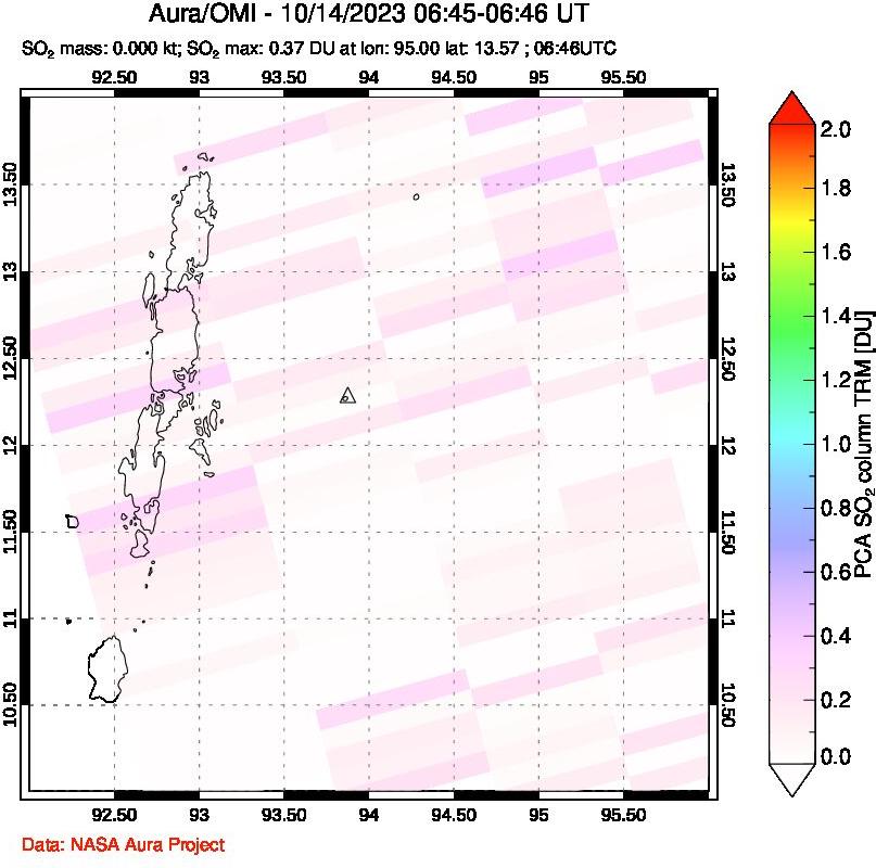 A sulfur dioxide image over Andaman Islands, Indian Ocean on Oct 14, 2023.