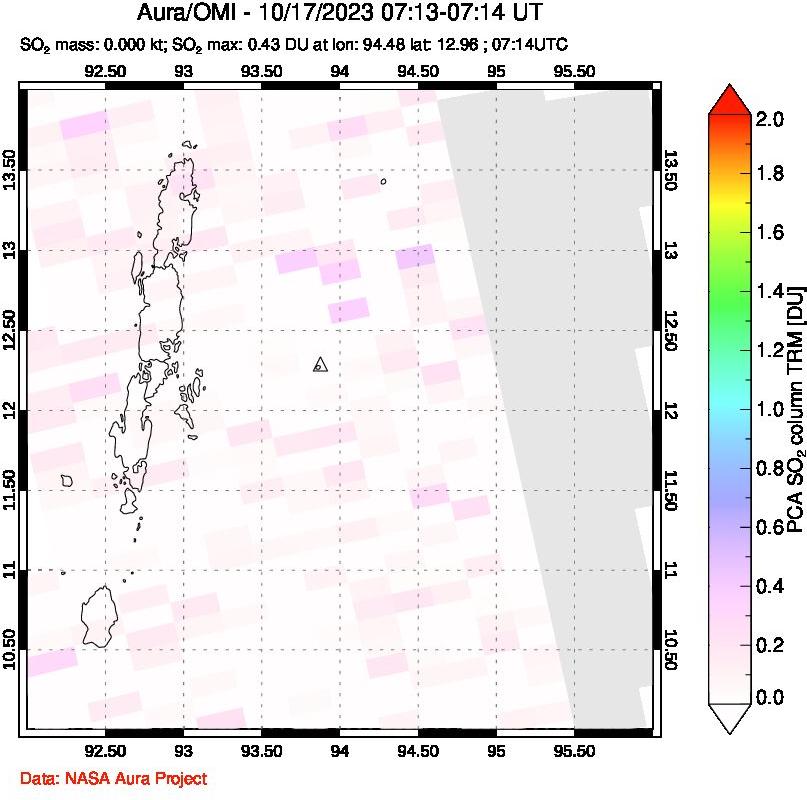 A sulfur dioxide image over Andaman Islands, Indian Ocean on Oct 17, 2023.