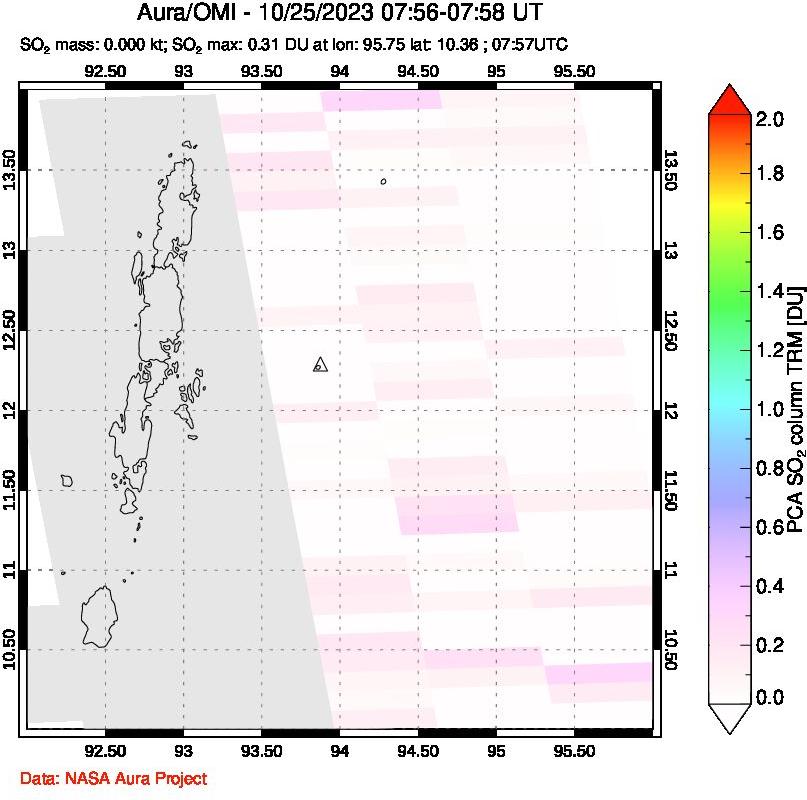 A sulfur dioxide image over Andaman Islands, Indian Ocean on Oct 25, 2023.