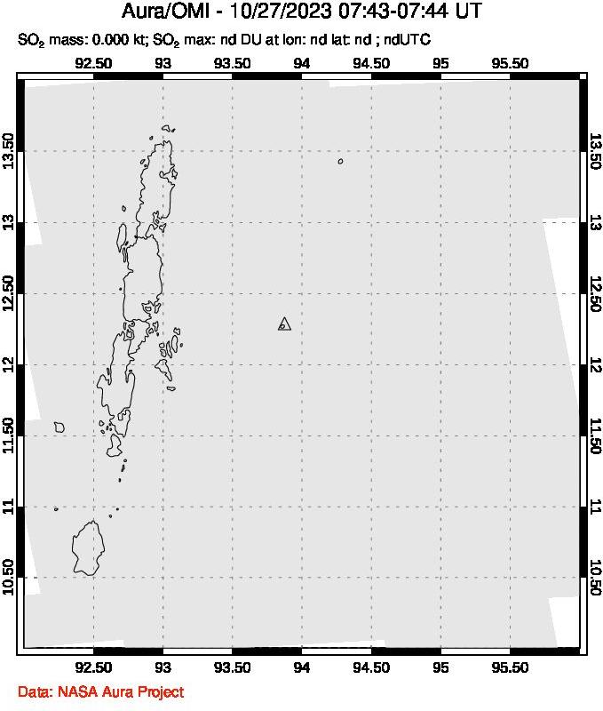 A sulfur dioxide image over Andaman Islands, Indian Ocean on Oct 27, 2023.