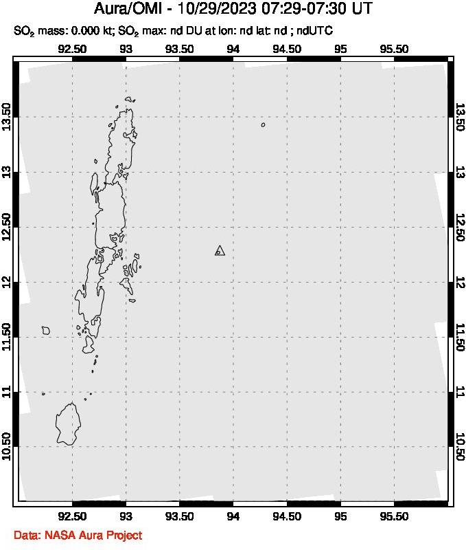 A sulfur dioxide image over Andaman Islands, Indian Ocean on Oct 29, 2023.