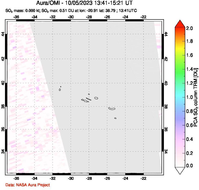 A sulfur dioxide image over Azore Islands, Portugal on Oct 05, 2023.