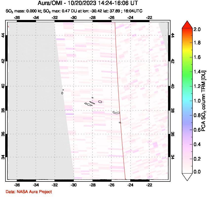 A sulfur dioxide image over Azore Islands, Portugal on Oct 20, 2023.