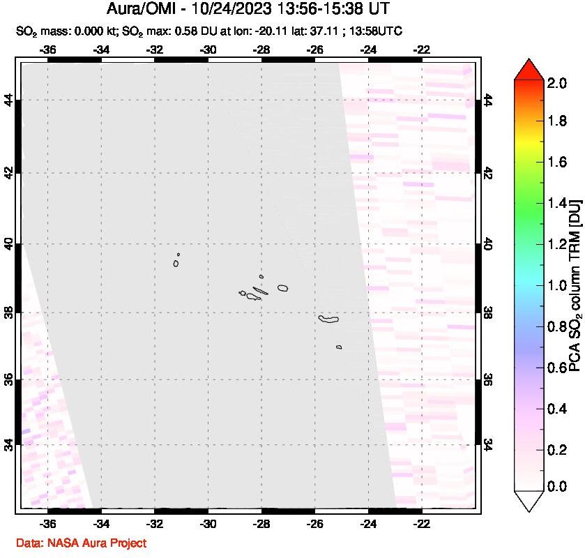 A sulfur dioxide image over Azore Islands, Portugal on Oct 24, 2023.