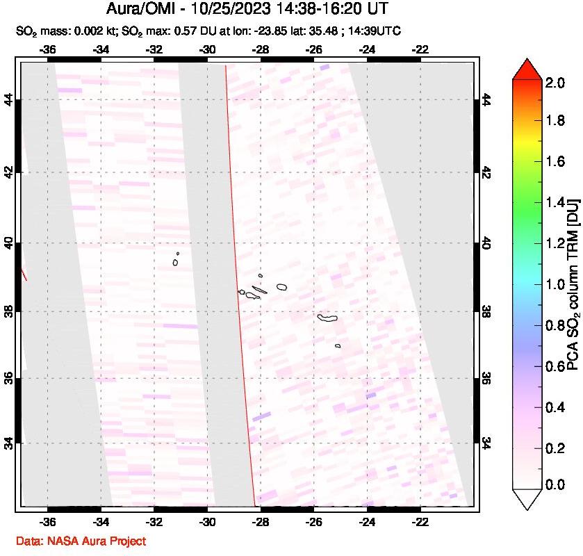 A sulfur dioxide image over Azore Islands, Portugal on Oct 25, 2023.