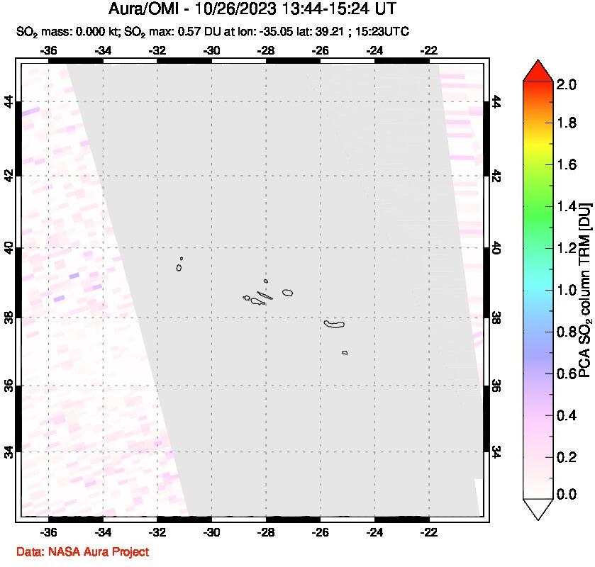 A sulfur dioxide image over Azore Islands, Portugal on Oct 26, 2023.