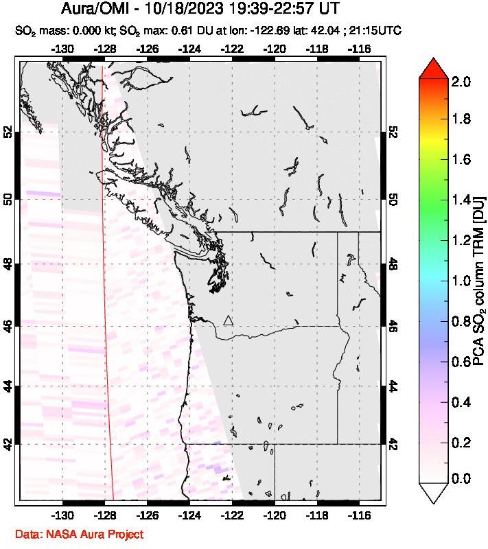 A sulfur dioxide image over Cascade Range, USA on Oct 18, 2023.