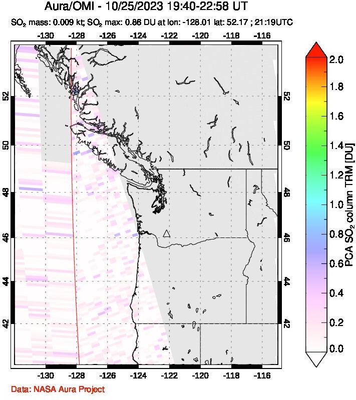 A sulfur dioxide image over Cascade Range, USA on Oct 25, 2023.