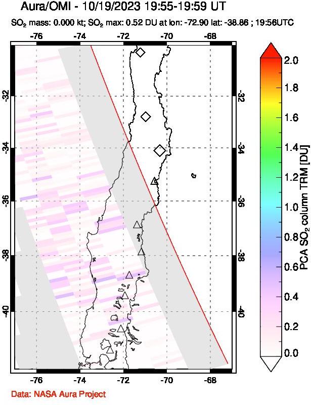 A sulfur dioxide image over Central Chile on Oct 19, 2023.