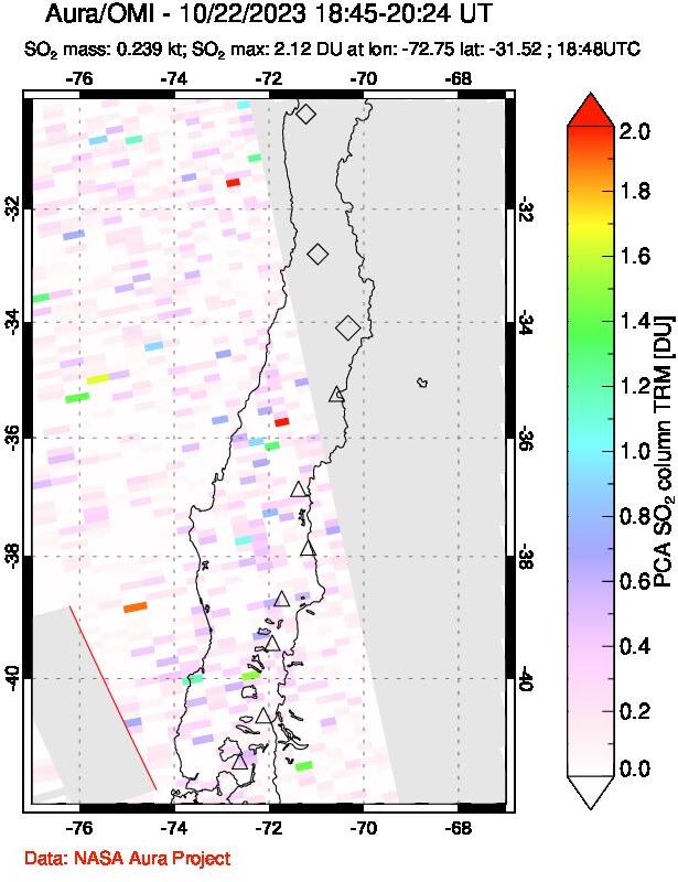 A sulfur dioxide image over Central Chile on Oct 22, 2023.