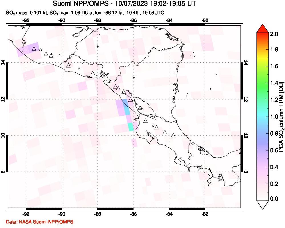 A sulfur dioxide image over Central America on Oct 07, 2023.