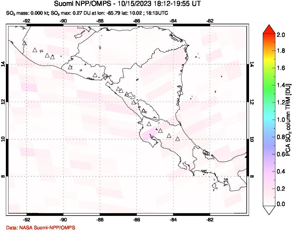 A sulfur dioxide image over Central America on Oct 15, 2023.