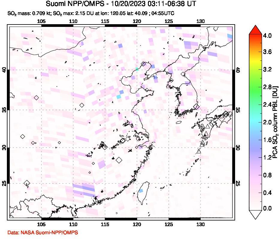 A sulfur dioxide image over Eastern China on Oct 20, 2023.