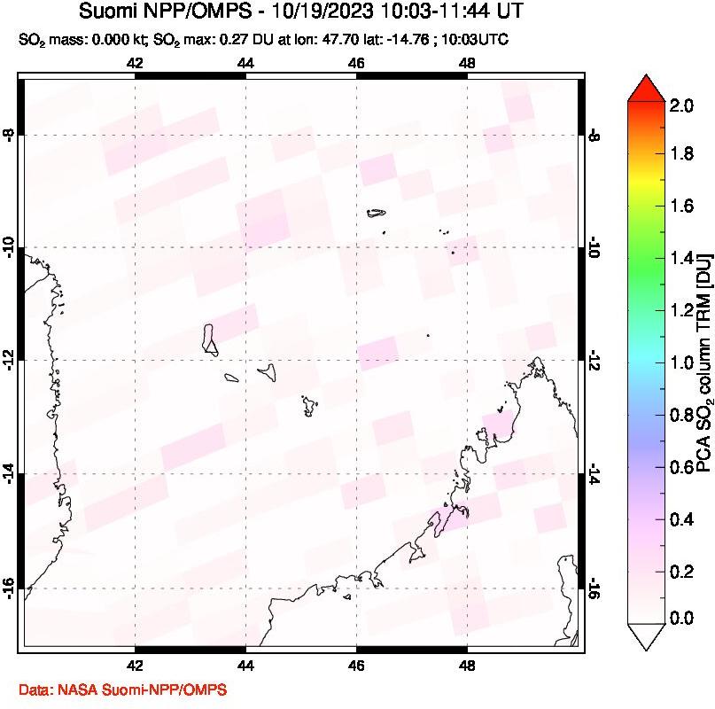 A sulfur dioxide image over Comoro Islands on Oct 19, 2023.