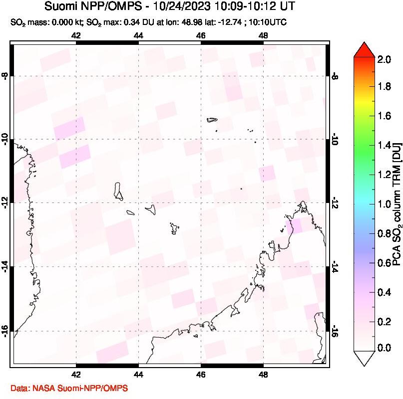 A sulfur dioxide image over Comoro Islands on Oct 24, 2023.