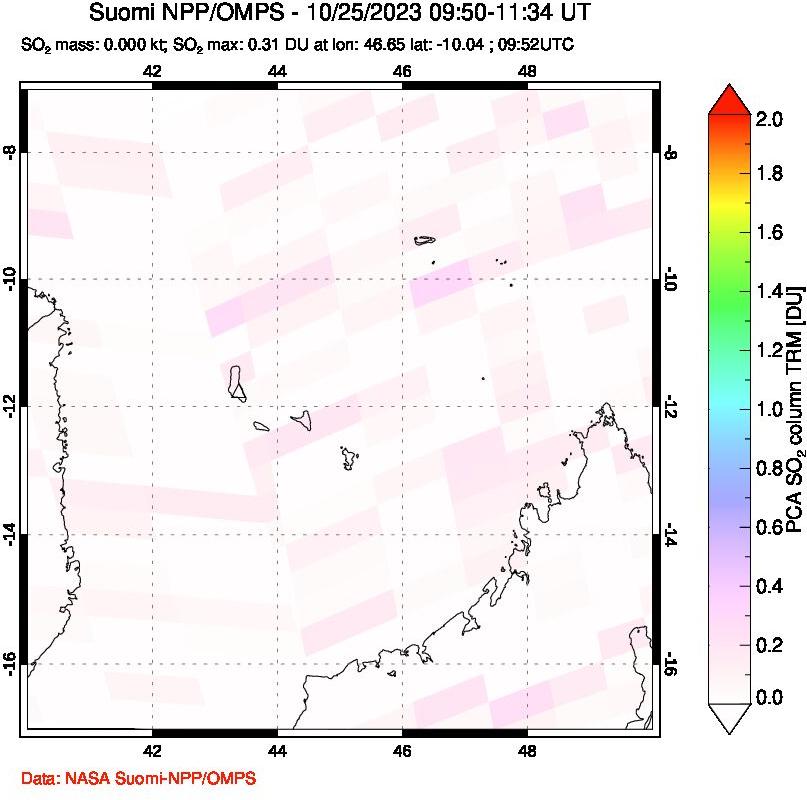 A sulfur dioxide image over Comoro Islands on Oct 25, 2023.