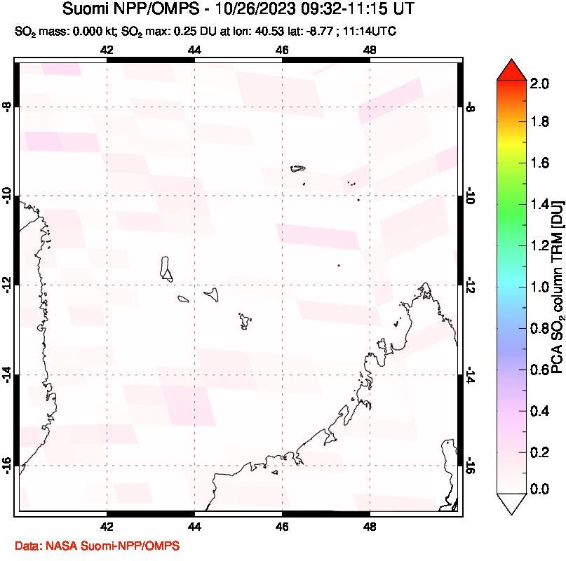 A sulfur dioxide image over Comoro Islands on Oct 26, 2023.