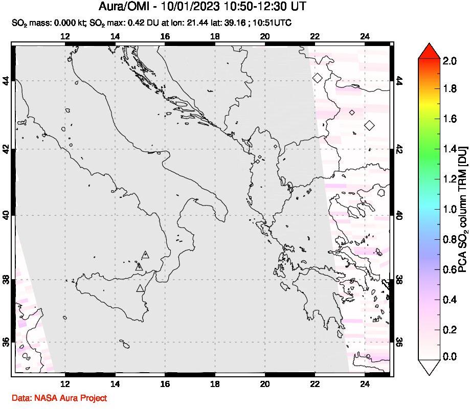 A sulfur dioxide image over Etna, Sicily, Italy on Oct 01, 2023.