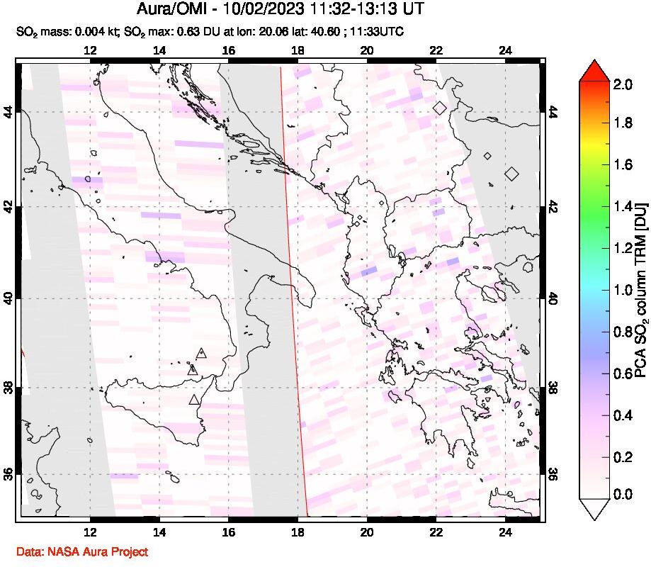 A sulfur dioxide image over Etna, Sicily, Italy on Oct 02, 2023.