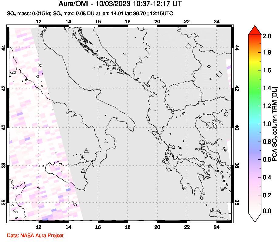 A sulfur dioxide image over Etna, Sicily, Italy on Oct 03, 2023.