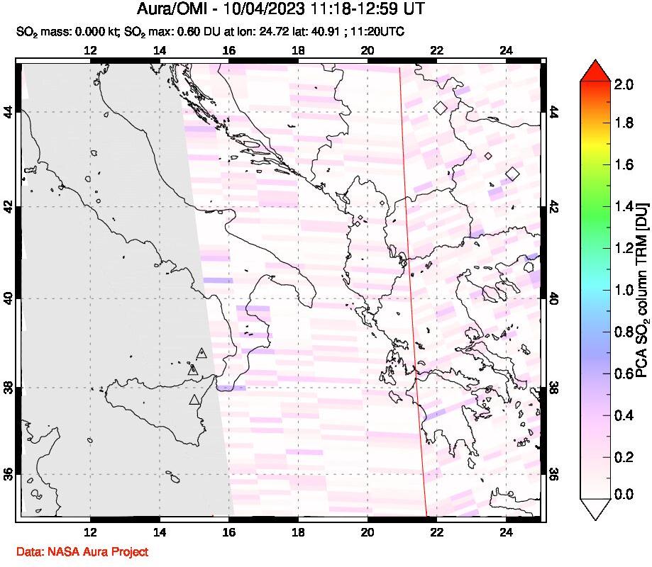 A sulfur dioxide image over Etna, Sicily, Italy on Oct 04, 2023.