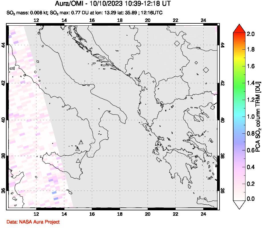 A sulfur dioxide image over Etna, Sicily, Italy on Oct 10, 2023.