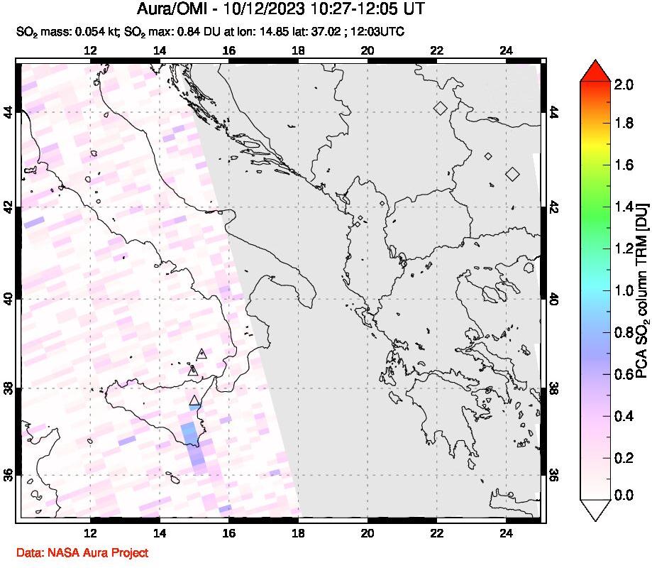 A sulfur dioxide image over Etna, Sicily, Italy on Oct 12, 2023.