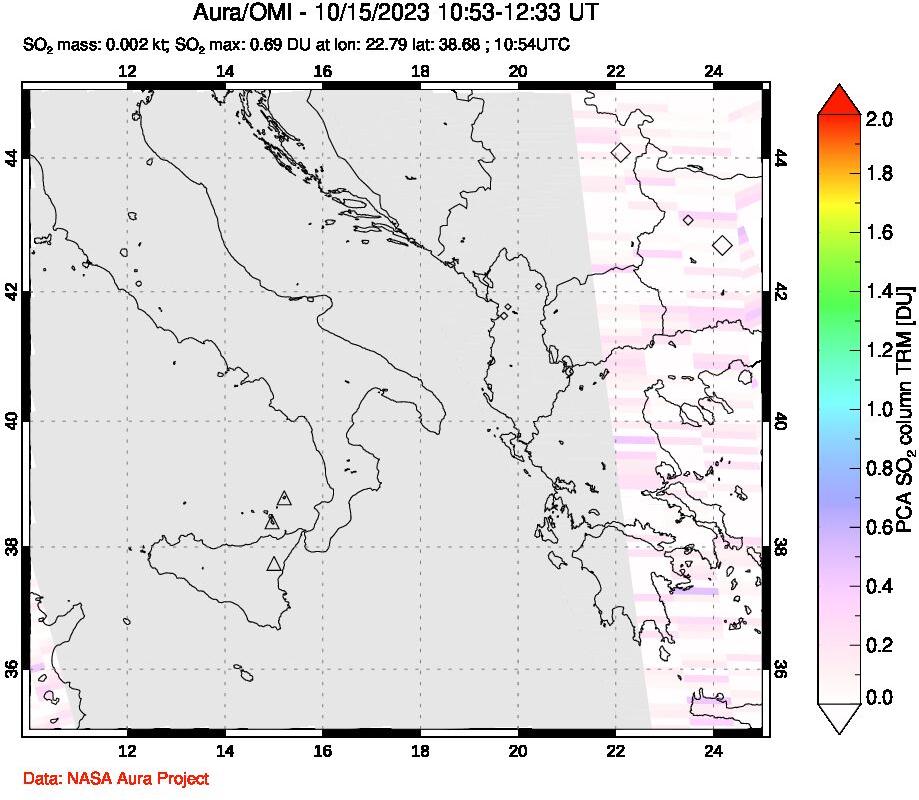 A sulfur dioxide image over Etna, Sicily, Italy on Oct 15, 2023.