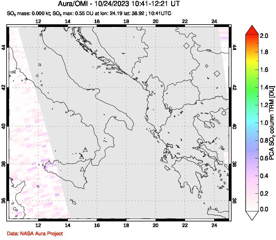 A sulfur dioxide image over Etna, Sicily, Italy on Oct 24, 2023.